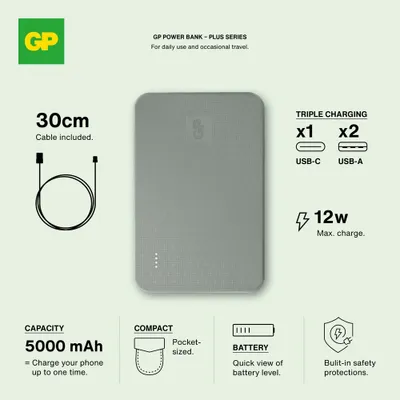 GP Powerbank Plus 5000mAh Grey