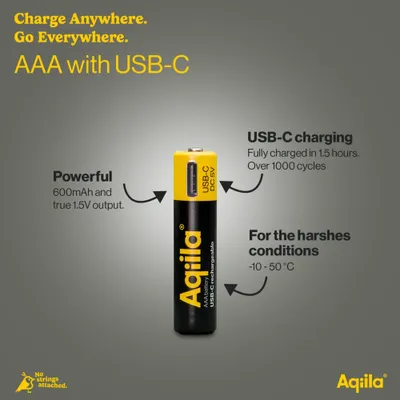 Aqiila Uppladdningsbart USB-C Lithium Batteri AA 1,5V 4-pack
