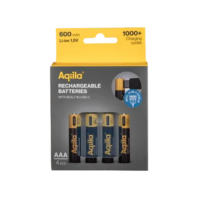 Aqiila Uppladdningsbart USB-C Lithium Batteri AAA 1,5V 4-pack