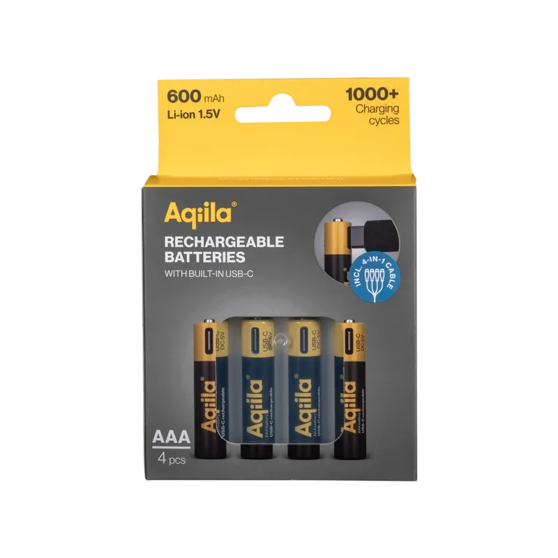 Aqiila Uppladdningsbart USB-C Lithium Batteri AA 1,5V 4-pack