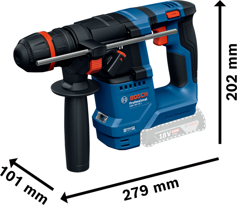 Bosch GBH 18V-18 X Borrhammare 18V m. Dammutsug (2x2,0Ah)