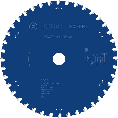 Bosch EXPERT Steel Cirkelsågklinga 190x2/1,6x20mm 40T