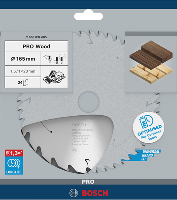 Bosch PRO Wood Cirkelsågklinga 165x1,5x20mm 24T