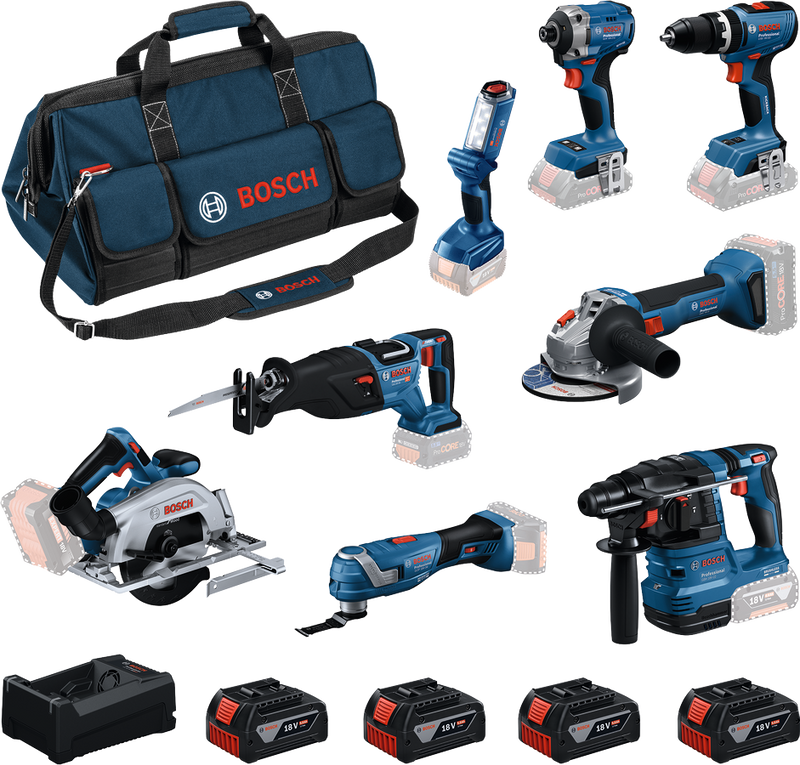 Bosch (GSB/GDR/GBH/GWS/GKS/GSA/GOP/GLI) Verktygspaket 18V (4x5,0Ah)
