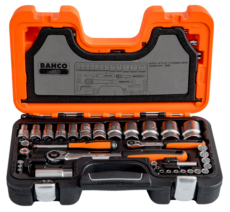 Bahco S560 Hylsnyckelsats 1/4" & 1/2" 56 delar