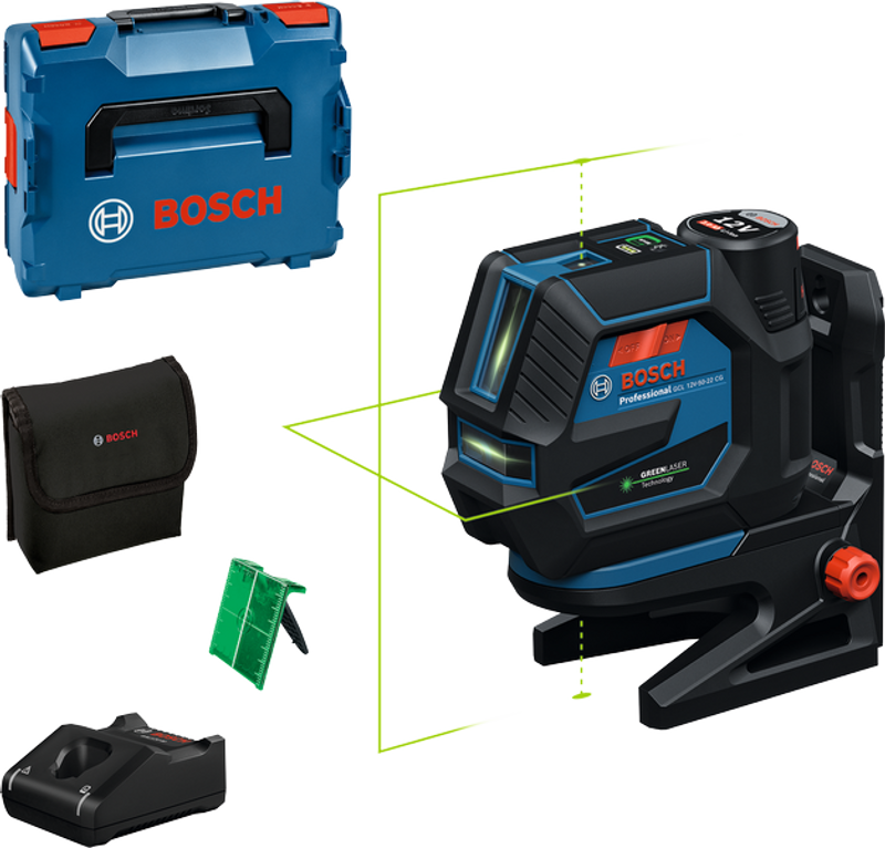Bosch GCL 12V-50-22 CG Krysslaser m. Lodpunkter Grön 12V (1x2,0Ah)