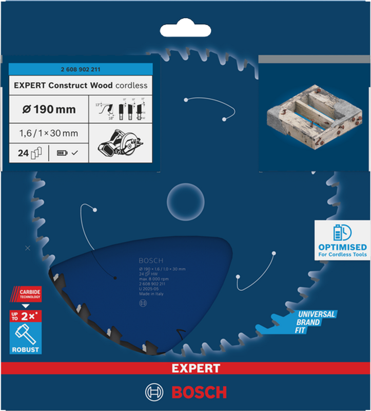Bosch EXPERT Construct Wood Cirkelsågklinga 190x1,6/1x30mm 24T