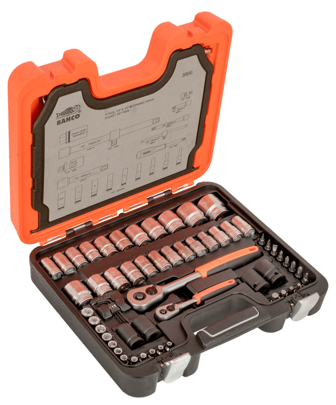 Bahco S800 Hylsnyckelsats 1/4" & 1/2" 77 delar