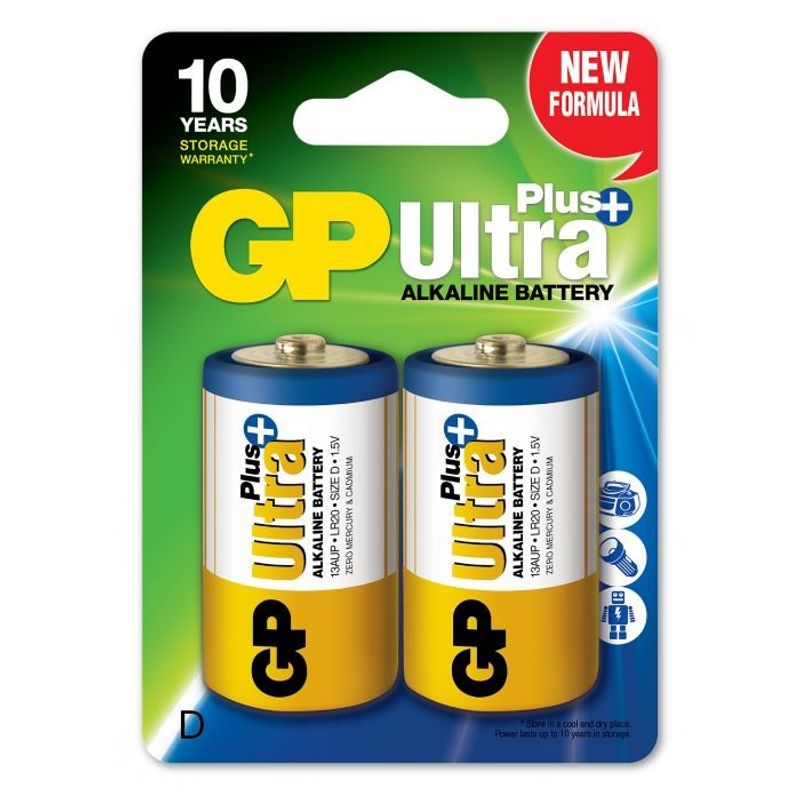 GP Batteries Ultra Plus Alkaline D-Batteri 2-pack