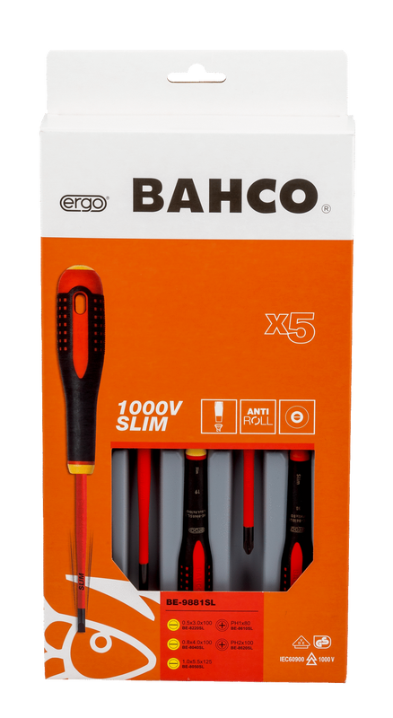 Bahco BE-9881SL Skruvmejselsats Ergo 5 delar 1000V