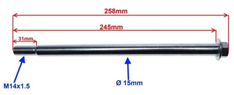 Axel 15mm M14x245 Hjul/Svingbult