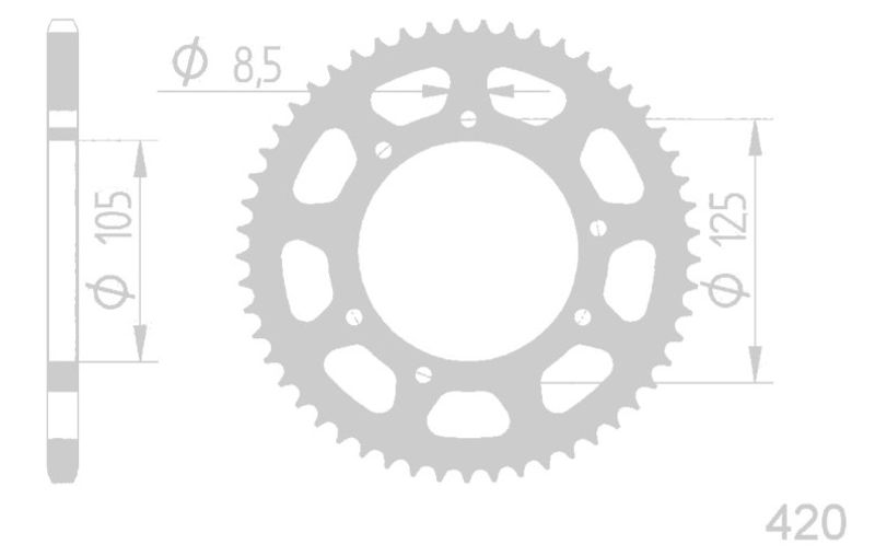 Bakdrev 48K 420/105mm Derbi/Aprilia/MH/Rieju/Yamaha