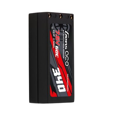 Gens ace 340mAh 2S 60C 7,6V(HV) LiPo-batteri – Hardcase – 2mm Bullet to XT60 adapter – Car Classic