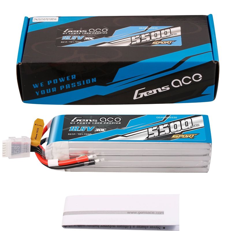 Gens ace 5500mAh 5S 30C 18,5V LiPo-batteri – utan kontakt – Sport (F3A)