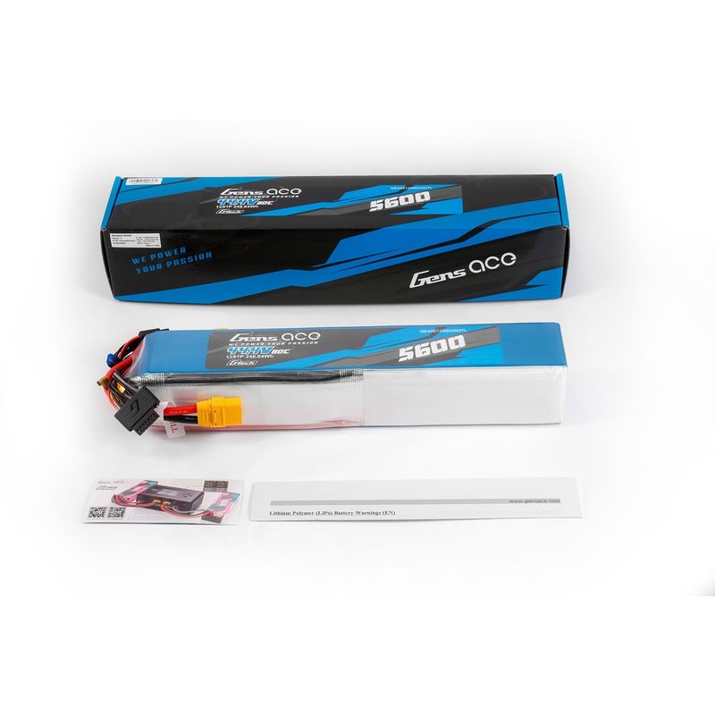 Gens ace 5600mAh 12S 80C 44,4V LiPo-batteri – XT90 kontakt – Heli