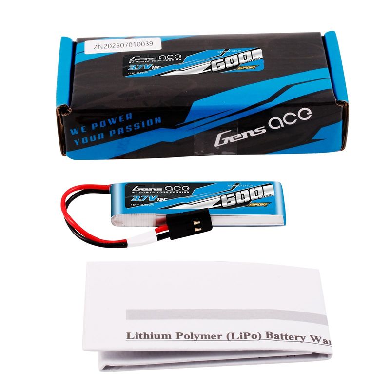 Gens ace 600mAh 1S 15C 3,7V LiPo-batteri – JR kontakt – Sport (F3K)