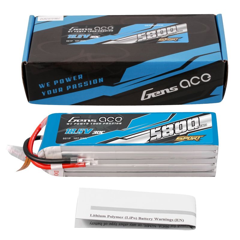 Gens ace 5800mAh 5S 30C 18,5V LiPo-batteri – utan kontakt – Sport (F3A)