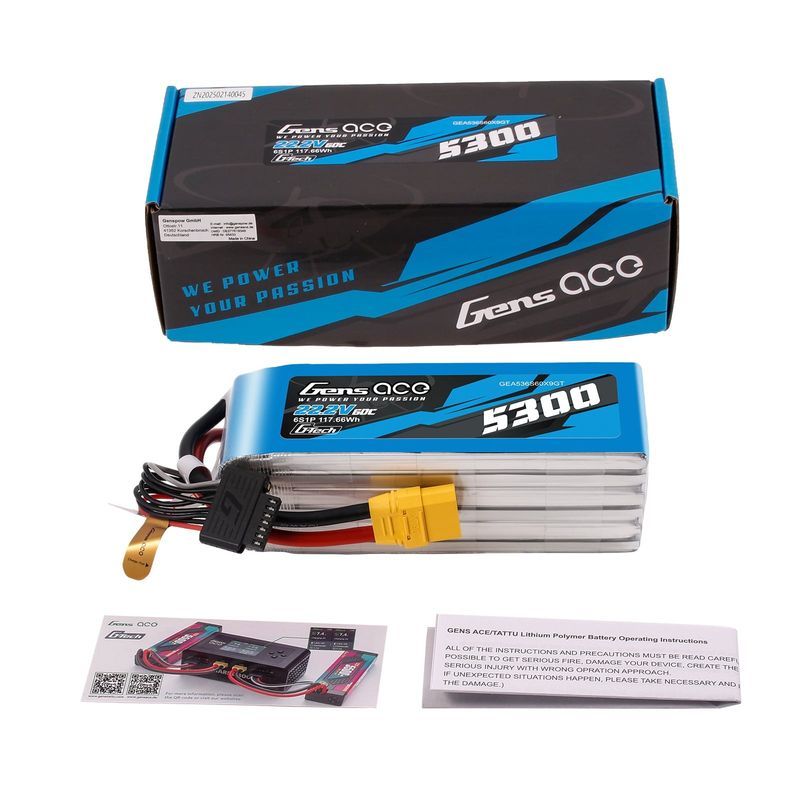 Gens ace 5300mAh 6S 60C 22,2V LiPo-batteri – XT90 kontakt – Heli