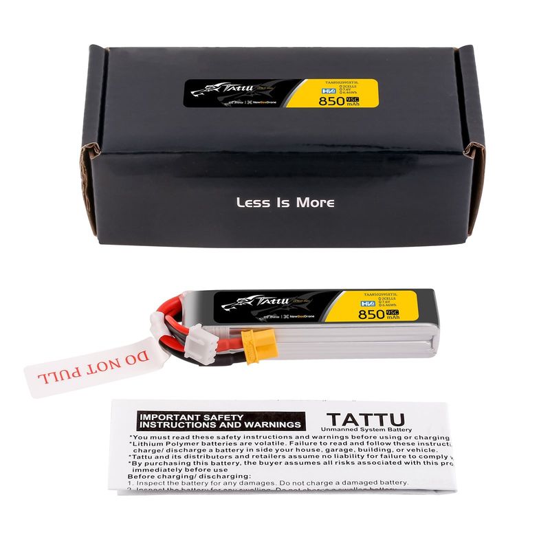 Tattu 850mAh 2S 95C 7,6V(HV) Long LiPo-batteri – XT30 kontakt – FPV Classic