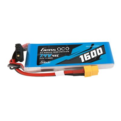 Gens ace 1600mAh 2S 45C 7,4V LiPo-batteri – XT60 kontakt – Ace Classic