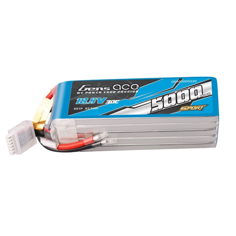 Gens ace 5000mAh 5S 30C 18,5V LiPo-batteri – utan kontakt – Sport (F3A)