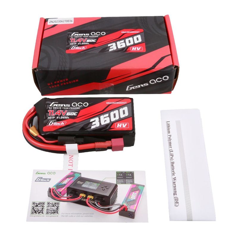 Gens ace 3600mAh 3S 60C 11,4V(HV) LiPo-batteri – Deans kontakt – Car Classic