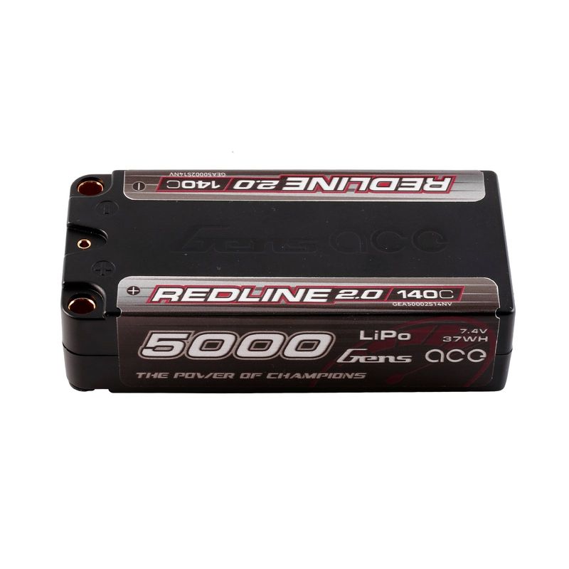Gens ace 5000mAh 2S 140C 7,4V Shorty LiPo-batteri – 5,0mm bullet – Redline