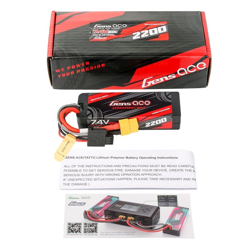 Gens ace 2200mAh 2S 60C 7,4V LiPo-batteri – Hardcase – XT60 kontakt – Car Classic