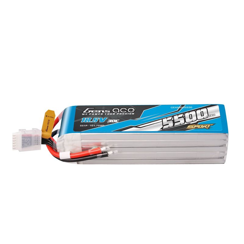 Gens ace 5500mAh 5S 30C 18,5V LiPo-batteri – utan kontakt – Sport (F3A)