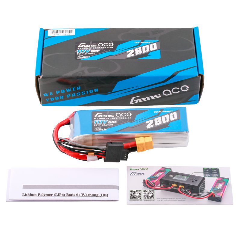 Gens ace 2800mAh 3S 60C 11,1V LiPo-batteri – XT60 kontakt – Ace Classic
