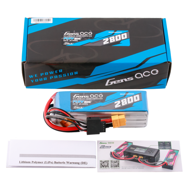 Gens ace 2800mAh 4S 60C 14,8V LiPo-batteri – XT60 kontakt – Ace Classic