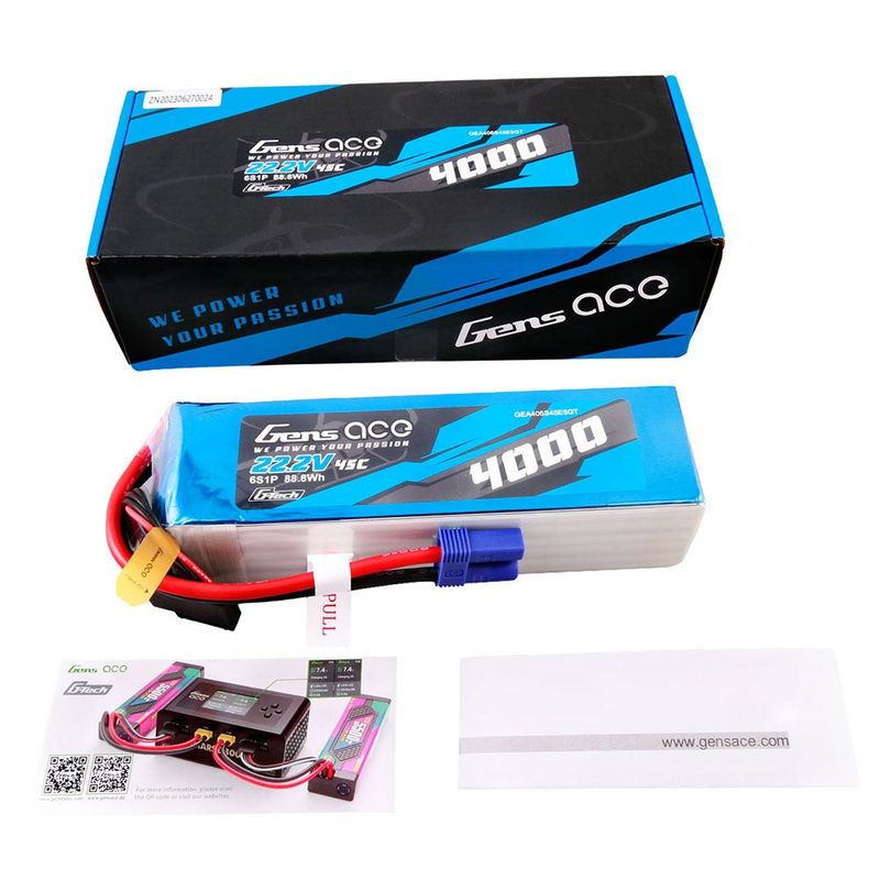 Gens ace 4000mAh 6S 45C 22,2V LiPo-batteri – EC5 kontakt – Heli