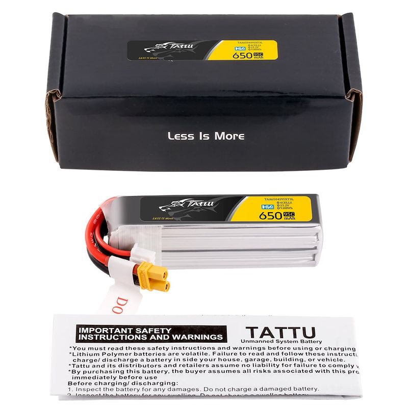 Tattu 650mAh 4S 95C 15,2V(HV) Long LiPo-batteri – XT30U-F kontakt – FPV Classic