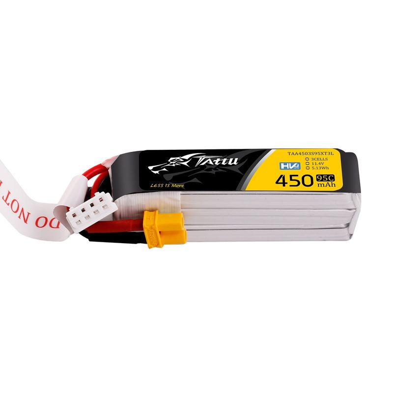 Tattu 450mAh 3S 95C 11,4V(HV) Long LiPo-batteri – XT30U-F kontakt – FPV Classic