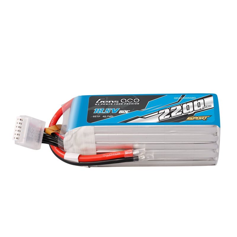 Gens ace 2200mAh 5S 80C 18,5V LiPo-batteri – utan kontakt – Sport (F5B / F2B)