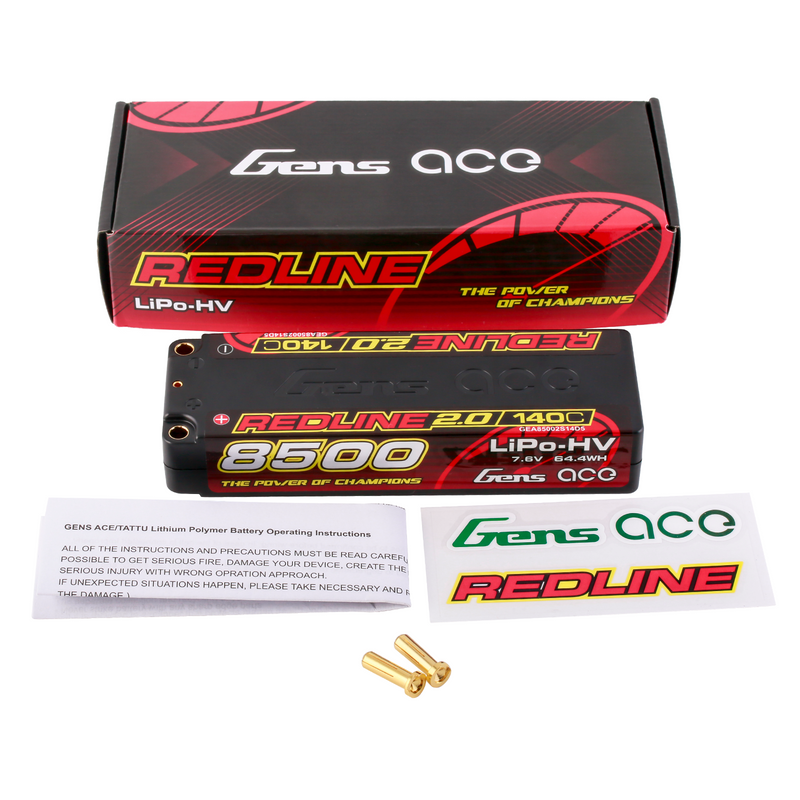 Gens ace 8500mAh 2S 140C 7,6V(HV) LiPo-batteri – 5,0mm bullet – Redline