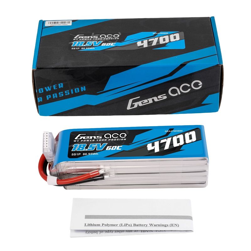 Gens ace 4700mAh 5S 60C 18,5V LiPo-batteri – utan kontakt – Ace Classic (F3A)