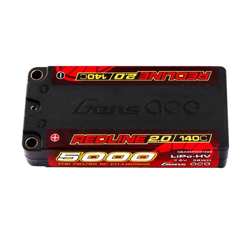 Gens ace 5000mAh 2S 140C 7,6V(HV) Shorty LiPo-batteri – 5,0mm bullet – Redline