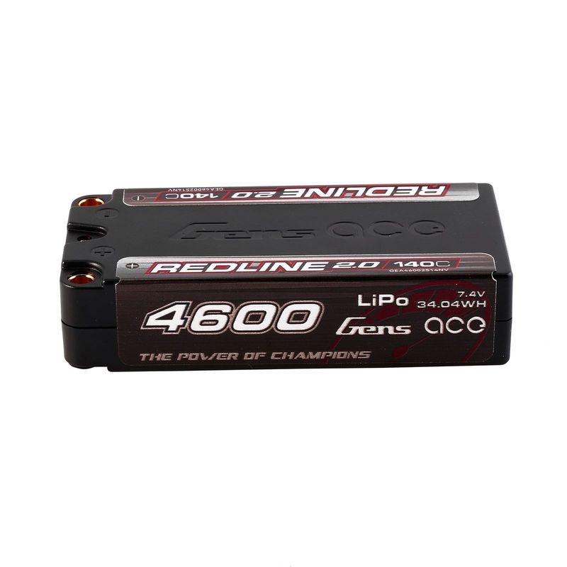 Gens ace 4600mAh 2S 140C 7,4V Shorty LiPo-batteri – 5,0mm bullet – Redline