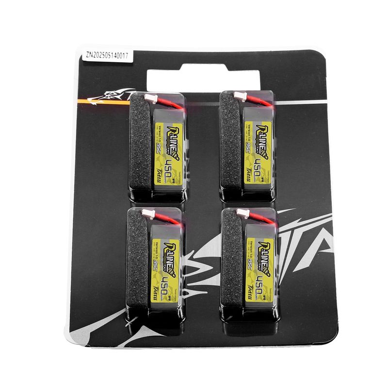 Tattu 450mAh 1S 95C 3,8V(HV) LiPo-batteri – BT 2,0 kontakt – R-Line 1,0 (4st)