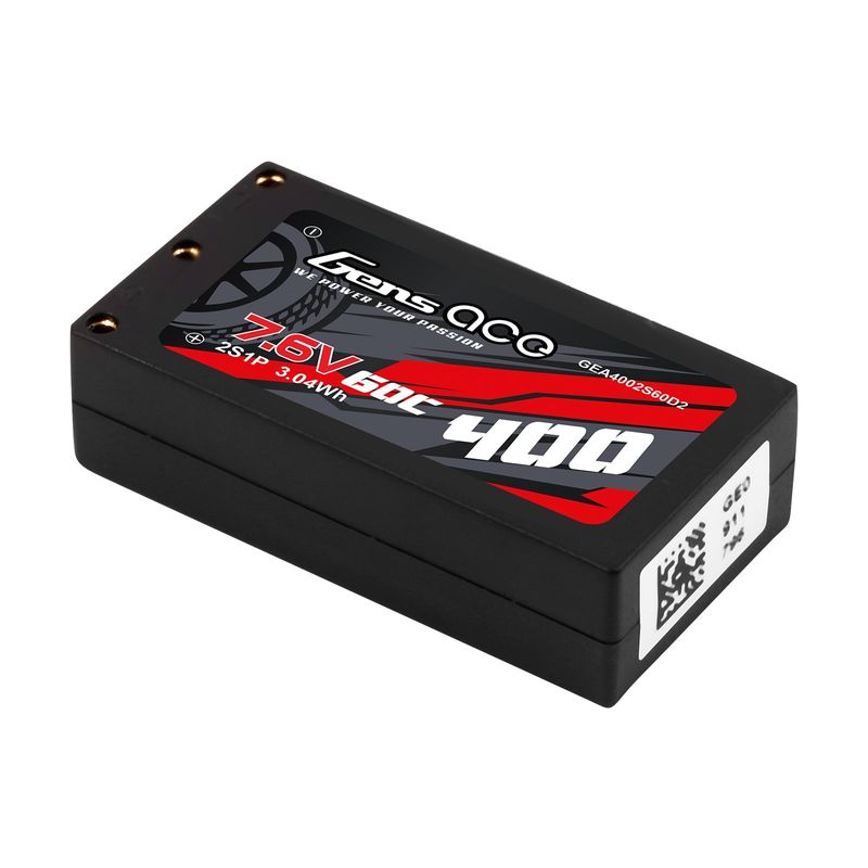 Gens ace 400mAh 2S 60C 7,6V(HV) LiPo-batteri – Hardcase – 2mm Bullet to XT60 adapter – Car Classic