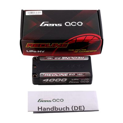 Gens ace 4000mAh 2S 140C 7,4V Shorty LiPo-batteri – 5,0mm bullet – Redline