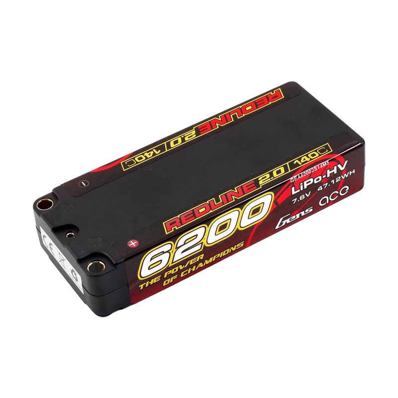 Gens ace 6200mAh 2S 140C 7,6V(HV) Mid-storlek LiPo-batteri – 5,0mm bullet – Redline