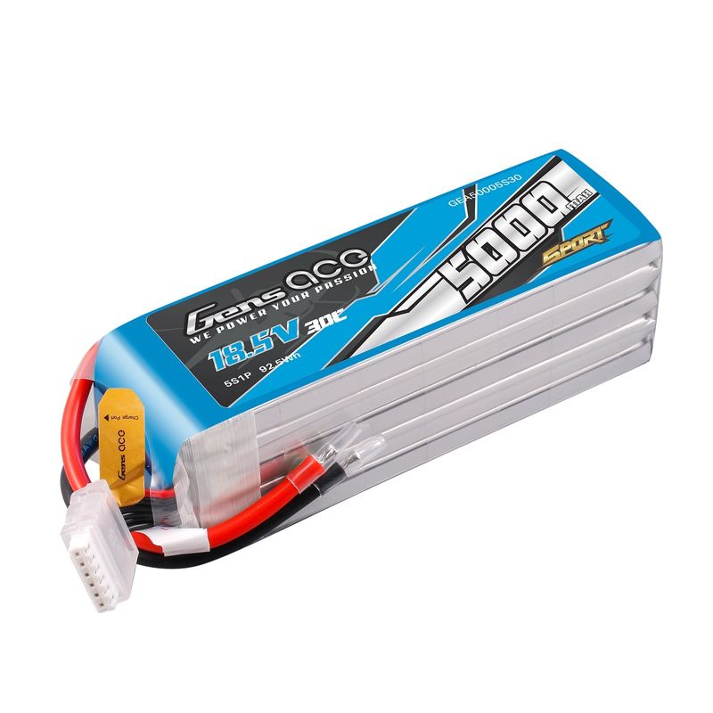 Gens ace 5000mAh 5S 30C 18,5V LiPo-batteri – utan kontakt – Sport (F3A)