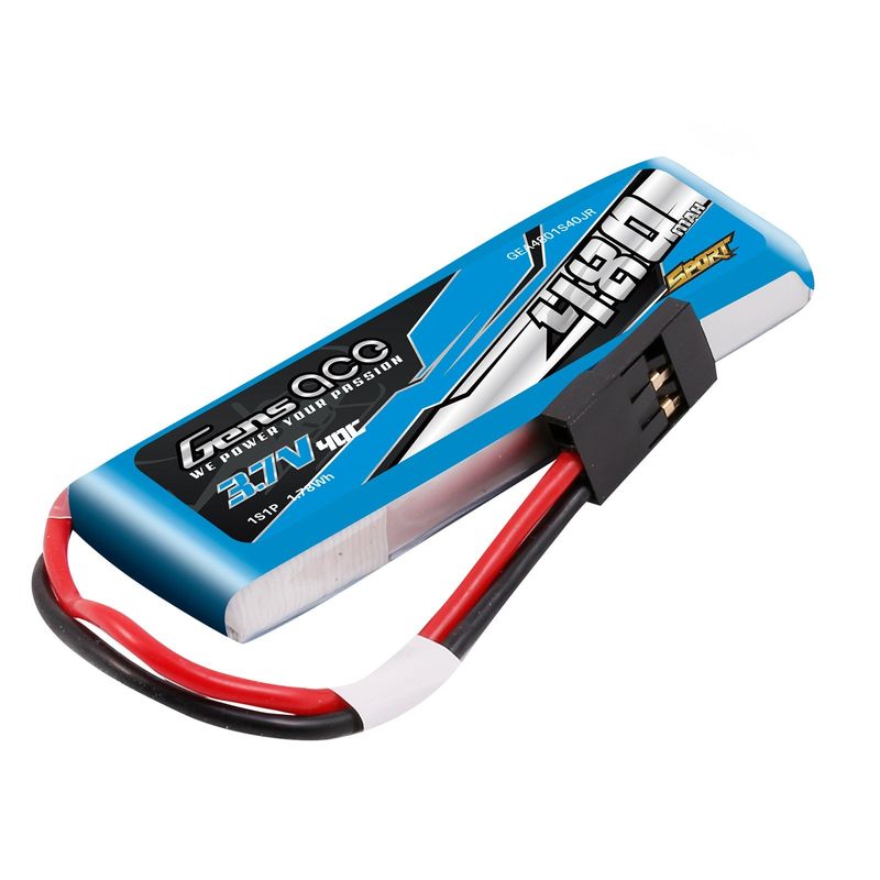Gens ace 480mAh 1S 40C 3,7V LiPo-batteri – JR kontakt – Sport (F3K)