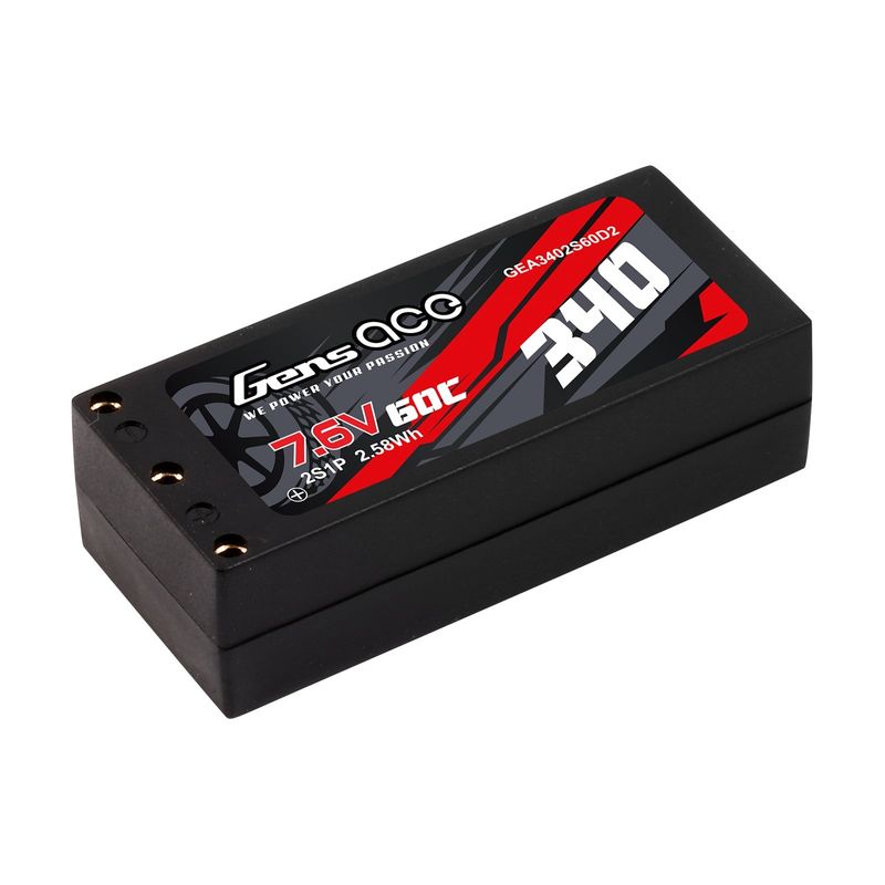 Gens ace 340mAh 2S 60C 7,6V(HV) LiPo-batteri – Hardcase – 2mm Bullet to XT60 adapter – Car Classic