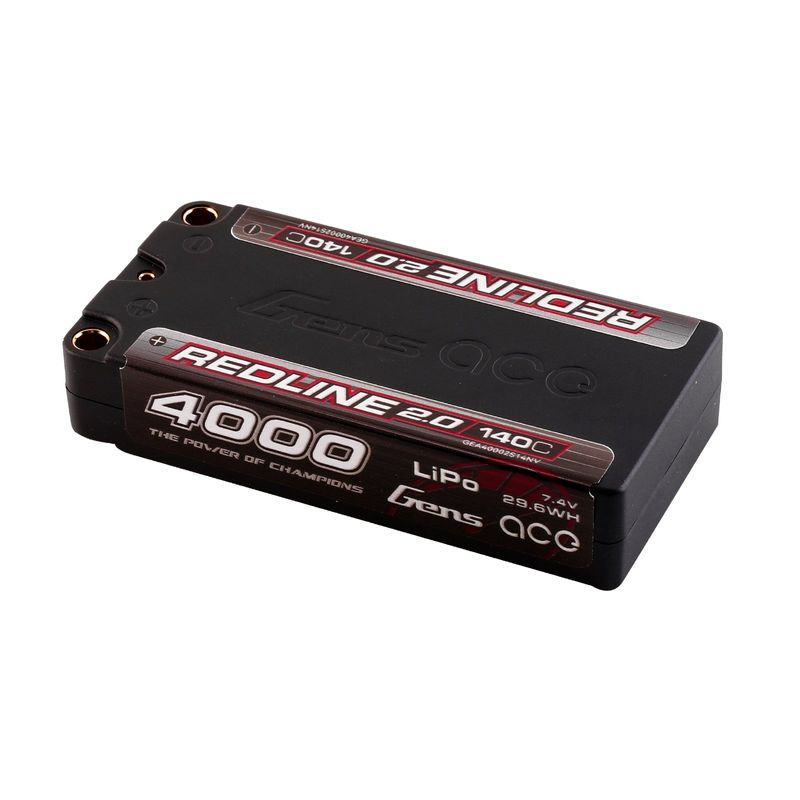 Gens ace 4000mAh 2S 140C 7,4V Shorty LiPo-batteri – 5,0mm bullet – Redline