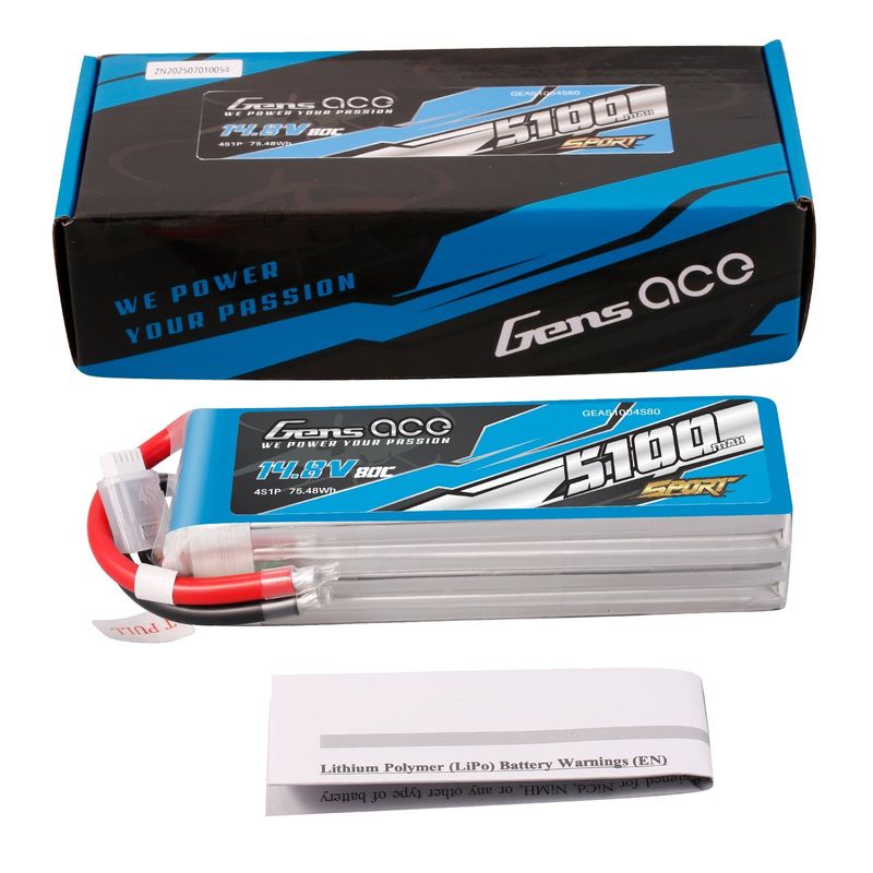 Gens ace 5100mAh 4S 80C 14,8V LiPo-batteri – utan kontakt – Sport (F5B)