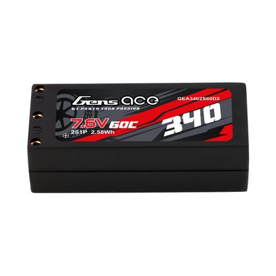 Gens ace 340mAh 2S 60C 7,6V(HV) LiPo-batteri – Hardcase – 2mm Bullet to XT60 adapter – Car Classic