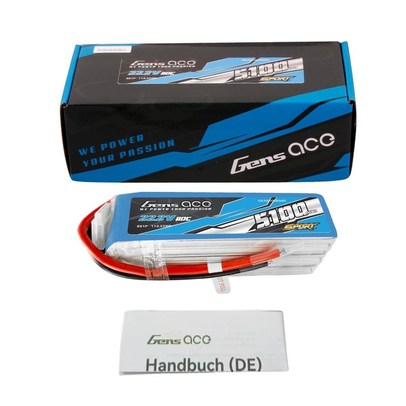 Gens ace 5100mAh 6S 80C 22,2V LiPo-batteri – utan kontakt – Sport (F5B)